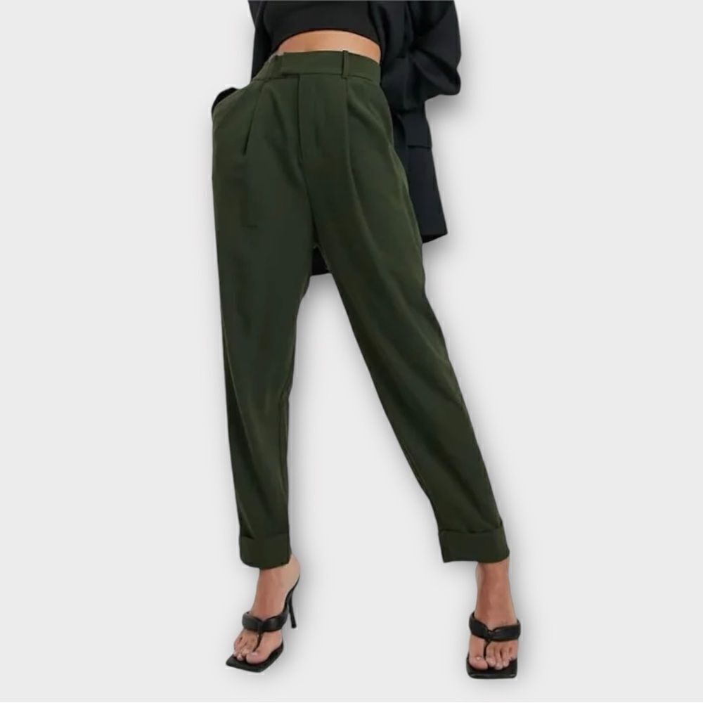 BB DAKOTA Crop Motion Pleated High-Rise Trouser In Green Women’s Size 4 NWT